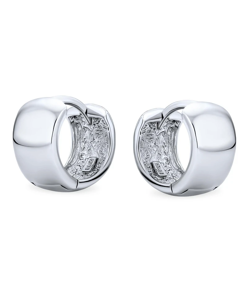 Bling Jewelry Simple Basic Wide Huggie Hoop Earrings .925 Sterling Silver Polished Hinge Style