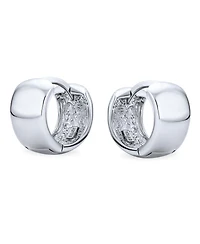 Bling Jewelry Simple Basic Wide Huggie Hoop Earrings .925 Sterling Silver Polished Hinge Style