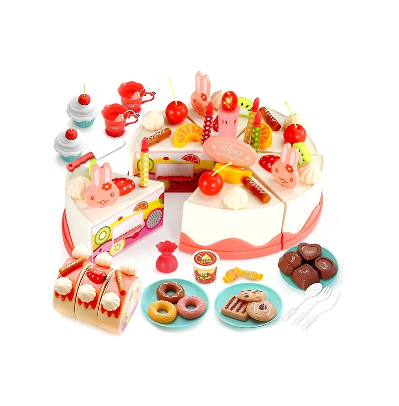 Bruce & Shark 82-Piece Birthday Cake Playset for Kids with Light-Up Candle, Music & Cuttable Cake