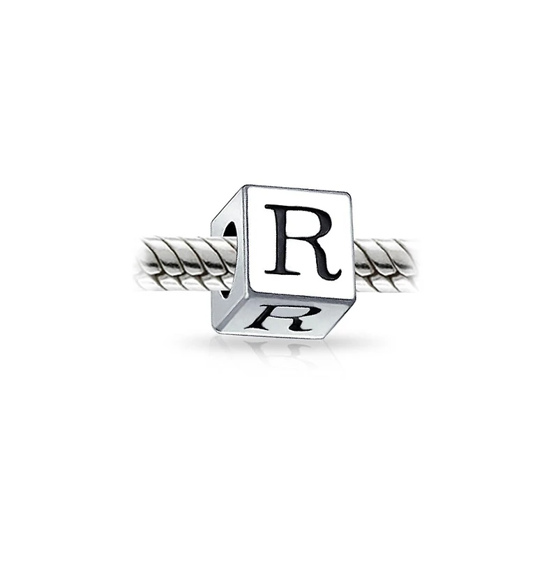 Bling Jewelry Block Letter Alphabet Initial Charm Bead Sterling Silver For European Bracelet