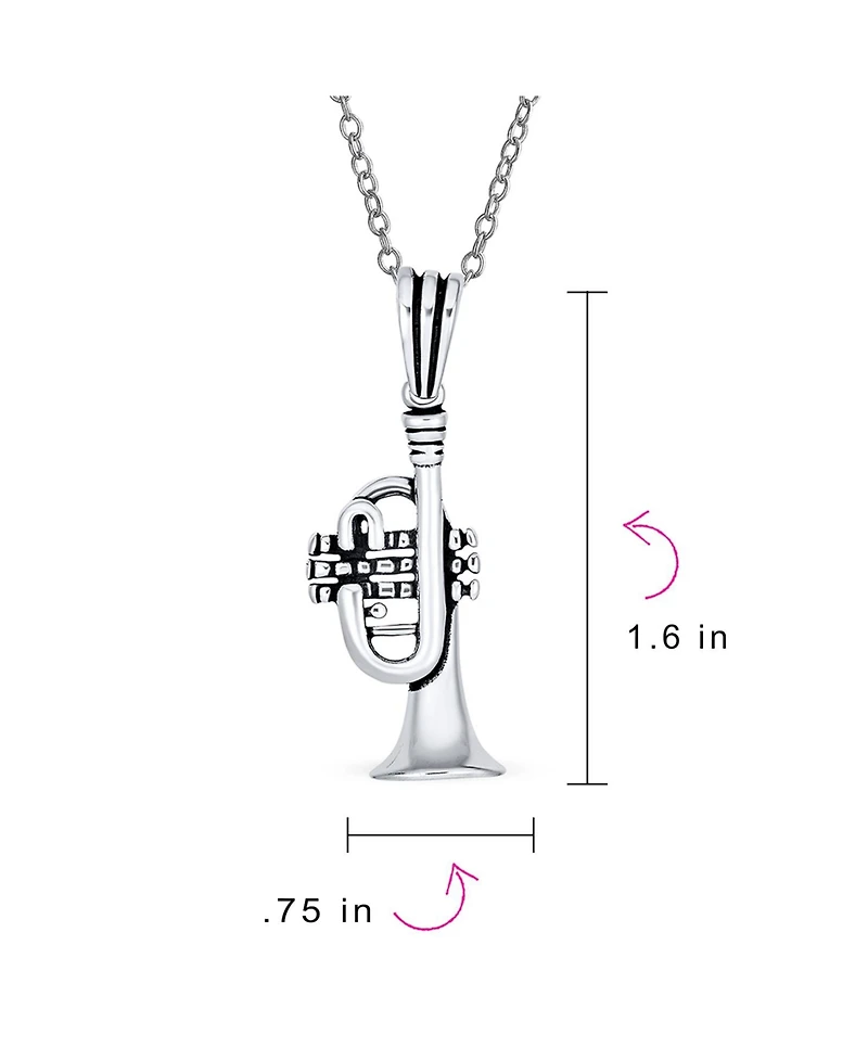 Bling Jewelry Musician Jazz Lover Trumpet Instrument Pendant Necklace .925 Sterling Silver