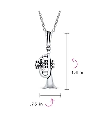 Bling Jewelry Musician Jazz Lover Trumpet Instrument Pendant Necklace .925 Sterling Silver