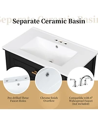 Cesicia 30 in. Bathroom Vanity Cabinet with Sink, One Flip Drawer and Two Drawers, Adjustable Shelf, Solid Wood Mdf