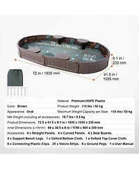 Slickblue Sandbox with Cover, Oval Sand Box, Hdpe Sand Pit with 4 Corner Seating and Bottom Liner