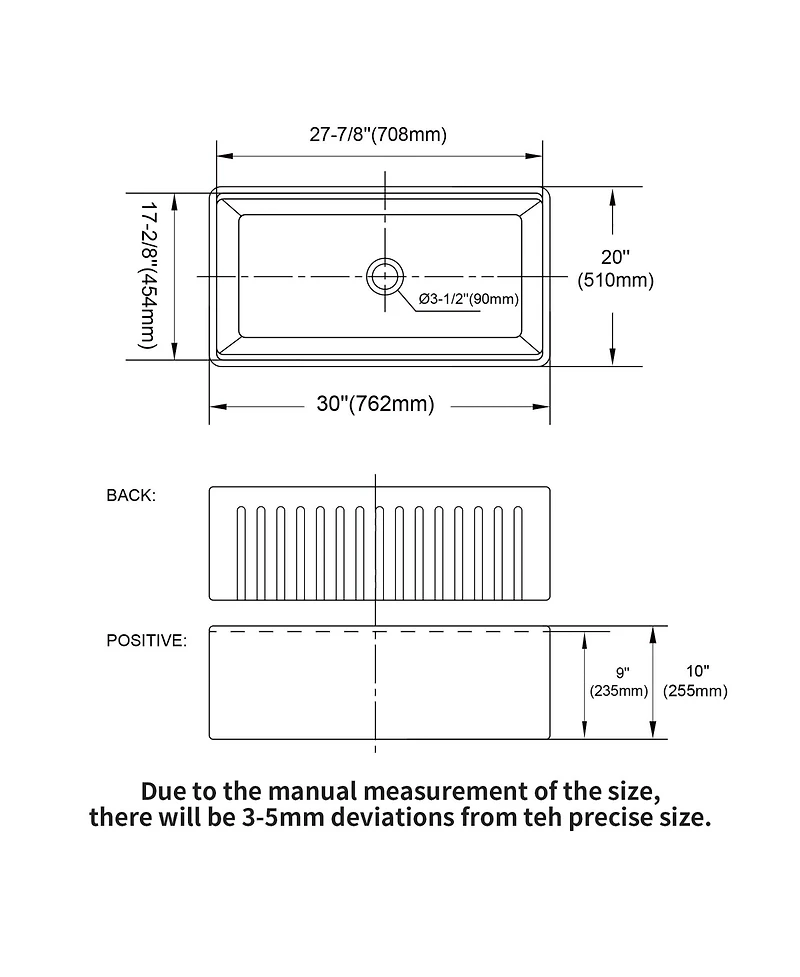 flynama 30x20x10inch White Farmhouse Sink Porcelain Ceramic Single Bowl Workstation Kitchen Sink