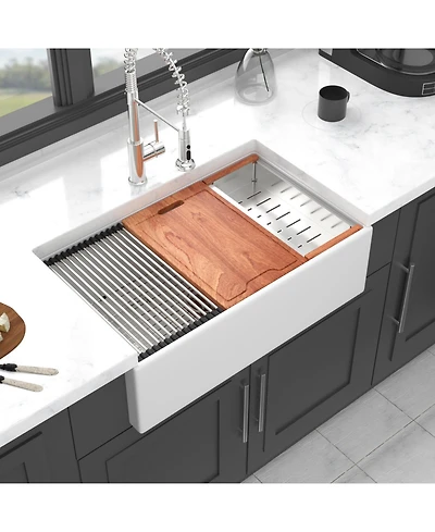 flynama 30x20x10inch White Farmhouse Sink Porcelain Ceramic Single Bowl Workstation Kitchen Sink