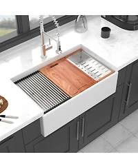 flynama 30x20x10inch White Farmhouse Sink Porcelain Ceramic Single Bowl Workstation Kitchen Sink