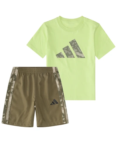 adidas Baby Boys' Short-Sleeve Camo 3-Stripe T-Shirt and Woven Shorts, 2-Piece Set
