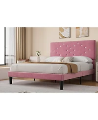 gaomon Queen Bed Frame Upholstered Platform Bed Space Saving, for Living Room, Guest Room