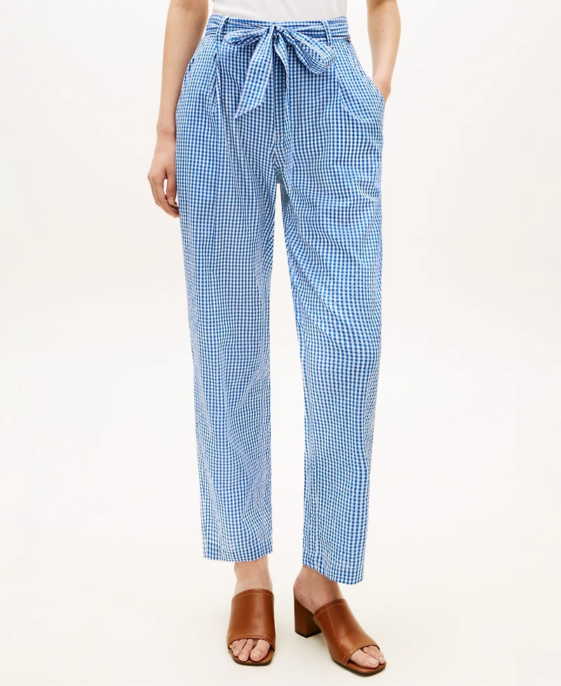 Tommy Hilfiger Women's Gingham Belted Tapered Pants