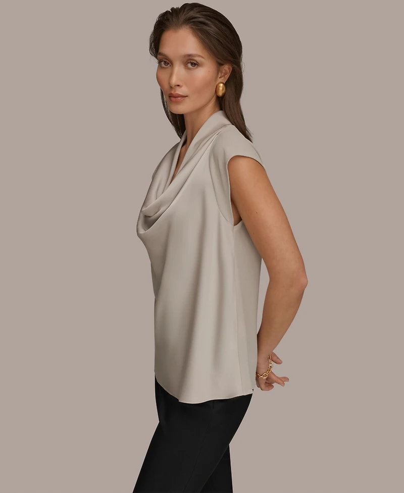 Donna Karan New York Women's Mixed Media Cowl Neck Top