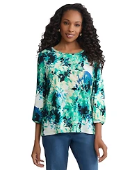 Jones New York Women's Crewneck Puff Cuff Printed Top