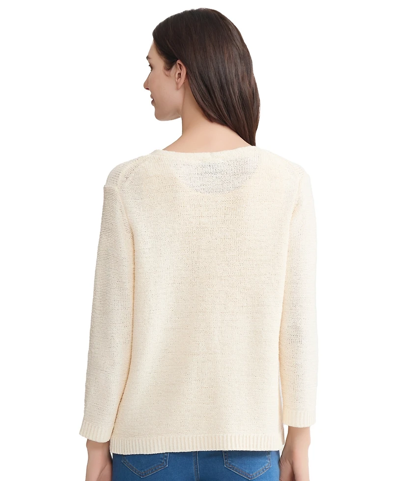 Jones New York Women's Tie-Front 3/4-Length Sleeve Cardigan