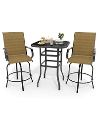 gaomon 3 Piece Patio Swivel Bar Sets, 3PCS Outdoor High Top Bar Set with 2 Outdoor Swivel Chairs and Glass Bar Table