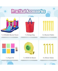 Hongge Inflatable Princess Castle Bounce House with Slide, Ball Pit & Hoop"