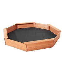 Mecale Wooden Octagonal Sandbox w/ Cover, 75.6" x 75.6" x 9.1", 4 Seats & Bottom Liner, Ages 3-12