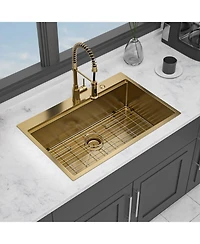 flynama huluwat 36x22x10inch Drop in Gold Kitchen Sink Workstation Stainless Steel Single Bowl 16 Gauge