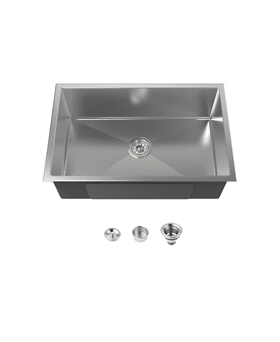 flynama 30inch Drop In Undermount Single Bowl Brushed Nickel 304 Stainless Steel Kitchen Sink Ls SSBR05 with Us Standard Drain and Hook