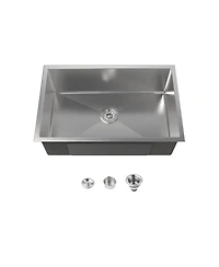 flynama 30inch Drop In Undermount Single Bowl Brushed Nickel 304 Stainless Steel Kitchen Sink Ls SSBR05 with Us Standard Drain and Hook