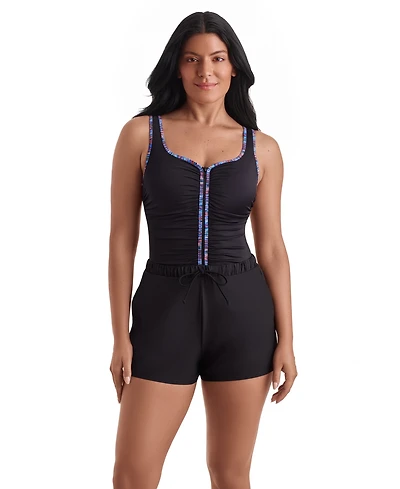 ShapeSolver Women's Shirred Scoop Neck Swim Top & Shorts, 2-Piece Set