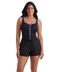 ShapeSolver Women's Shirred Scoop Neck Swim Top & Shorts, 2-Piece Set