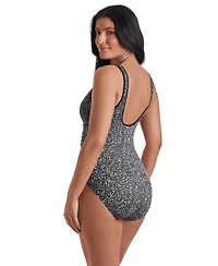 ShapeSolver Women's Shirred Zipper One-Piece Swimsuit