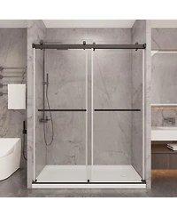 Lovmor 56 to 60in W x 76in H Frameless Shower Door Double Sliding Shower Door with Premium 6mm Thick Tempered Glass Stainless Steel Brushed Gold
