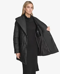 Andrew Marc Women's Adela Pillow Collar Faux Leather Wrap Coat