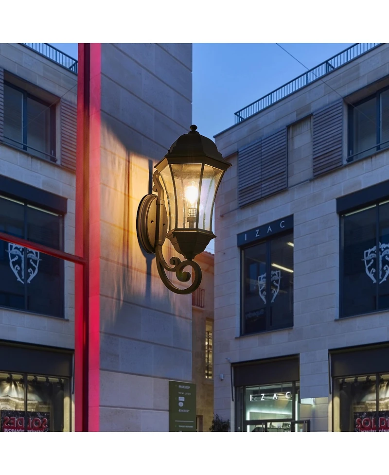 Flynama 27"(H) 1-Pack Outdoor Wall Lantern with Dusk to Dawn Sensor, Black Weatherrproof Exterior Light Fixture with Clear Bubble Glass