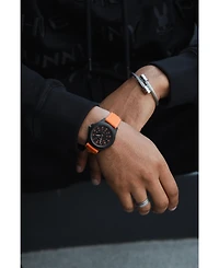 Peugeot Men's 40mm Military Dial Sport Orange Canvas Strap Watch