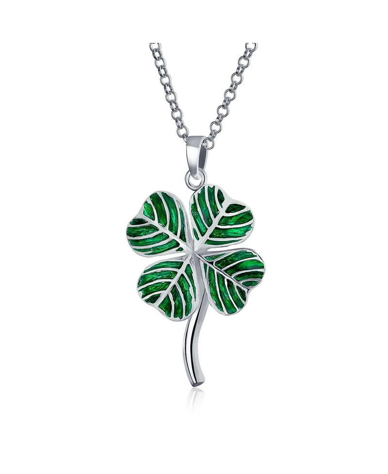 Bling Jewelry Good Luck Charm Green Clover Earrings Pendant Jewelry Set .925 Sterling Silver