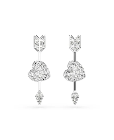 Swarovski Mixed Cuts, Heart with Arrow, White, Rhodium Plated Idyllia Drop Earrings