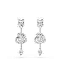 Swarovski Mixed Cuts, Heart with Arrow, White, Rhodium Plated Idyllia Drop Earrings