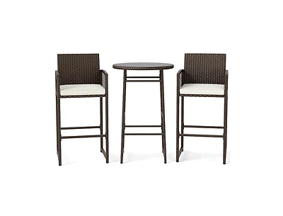 Slickblue Patio Wicker Bar Table Set with 2 Armchairs, 3 Pieces
