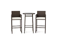 Slickblue Patio Wicker Bar Table Set with 2 Armchairs, 3 Pieces