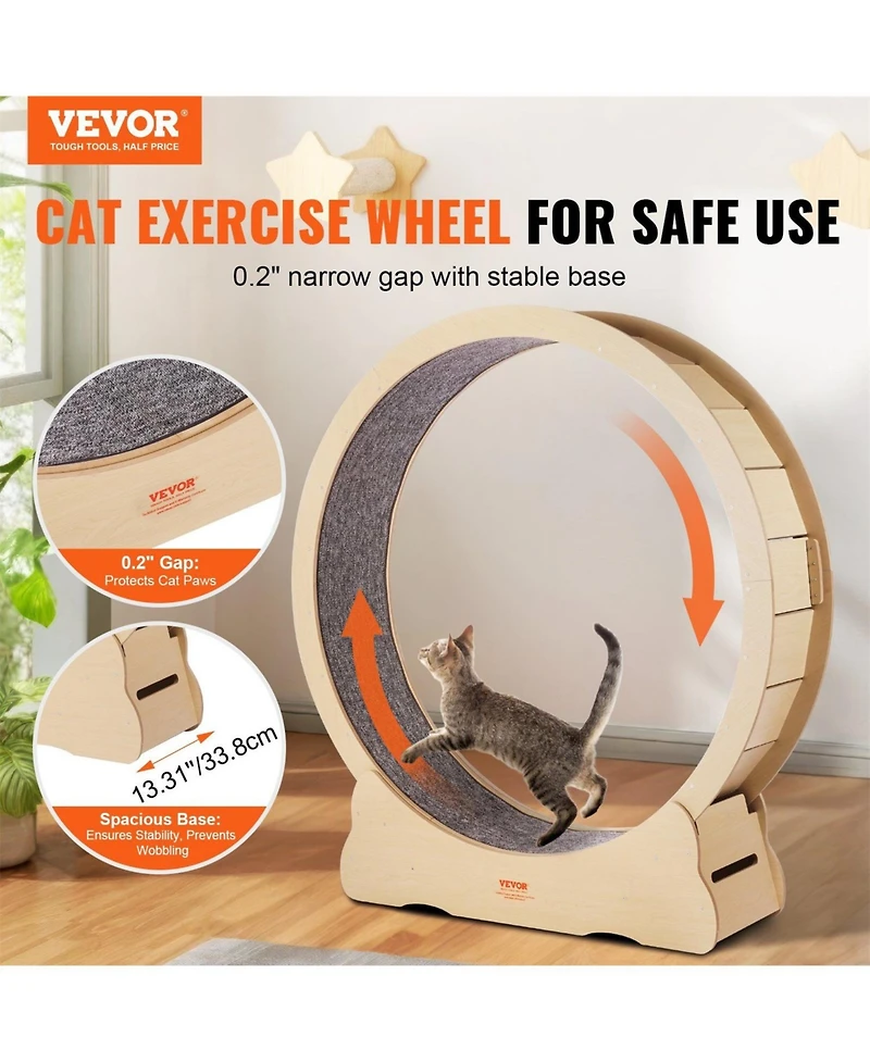 Aostirmotor 52 in Wooden Cat Running Wheel with Carpeted Runway in Natural Wood