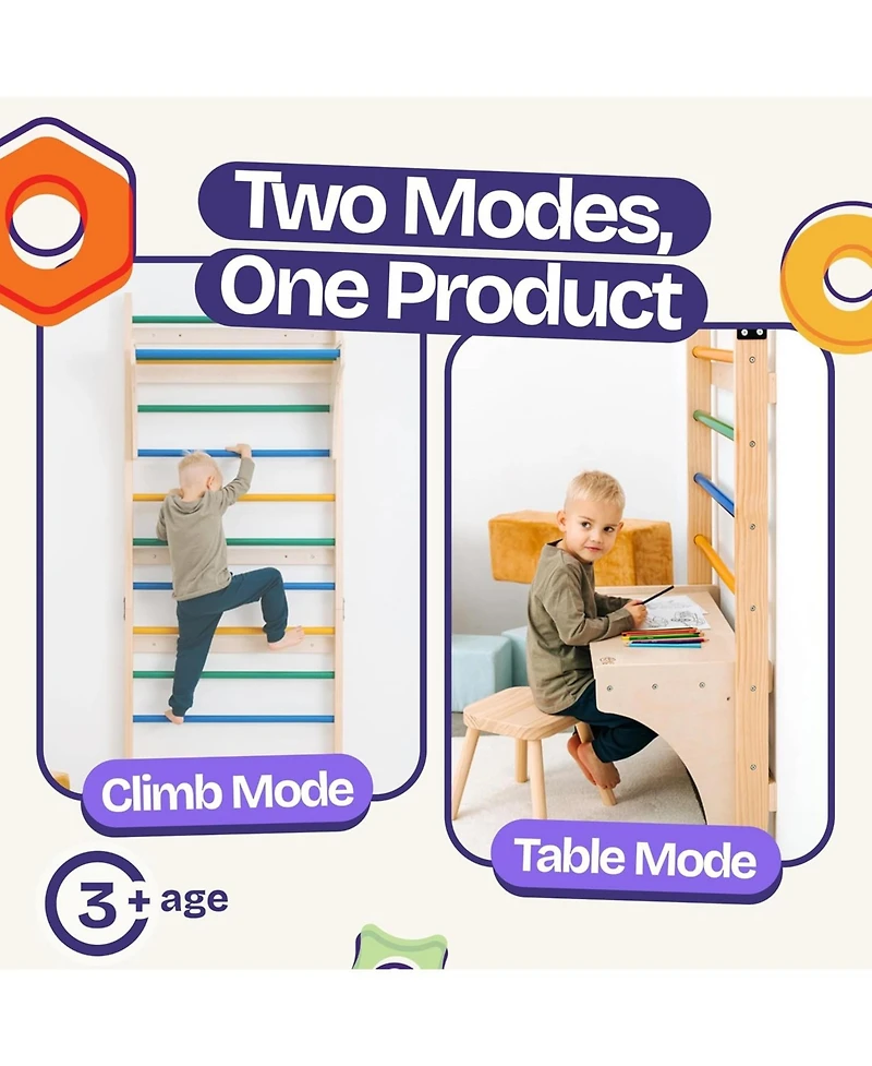 ComfyBumpy Gymnastic Ladder Convertible Montessori Wall Gym & Play Table. Climbing Set for Active & Focused Play. (Set of 1)