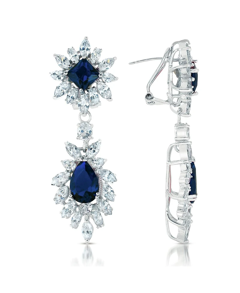 Sterling Silver Two Stone Cubic Zirconia Dangling Earrings