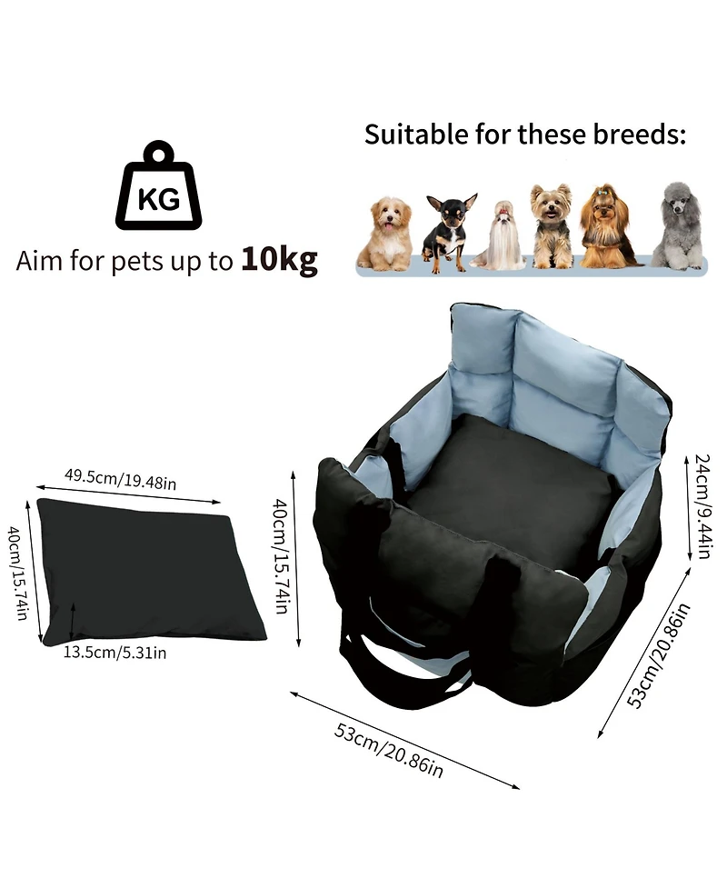 Bingopaw Dog Car Seat for Small Dogs Travel Safety Pet Seat Waterproof with Storage Pockets Black