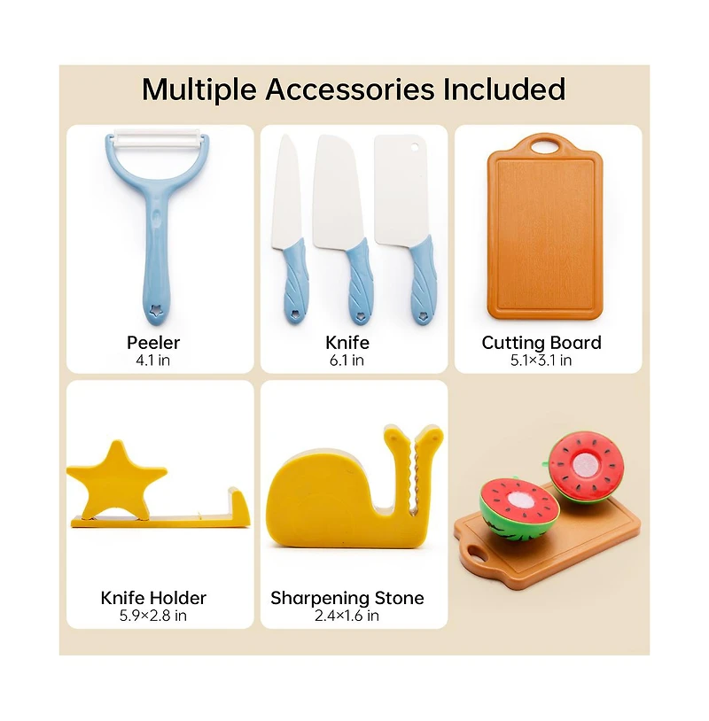 Bruce & Shark 21-Piece Kids Cutting Play Food Set, Pretend Fruit & Vegetable Toy for Early Learning