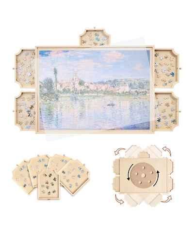 Sugift 1000-Piece Rotating Puzzle Board 29"x21" with Drawers and Cover