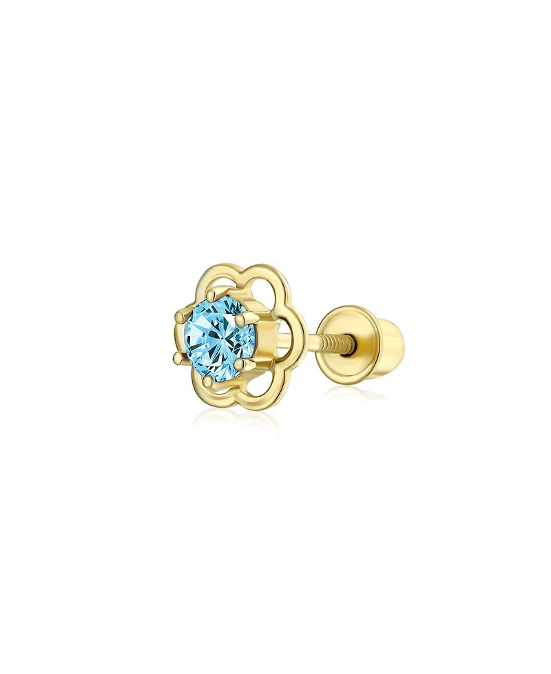 Bling Jewelry Set of 2 Tiny Blue & Clear Cz Open Flower Stud Helix Lobe Cartilage 1 Piece Earring 14K Gold 4MM Screwback Post