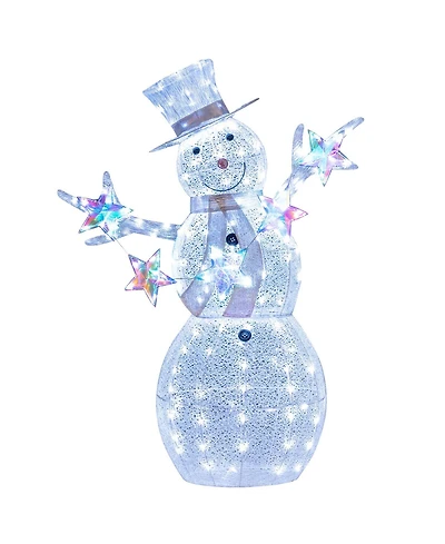 Costway 5 Ft Lighted Snowman with Hat Scarf & Stars Zip Ties & Ground Stakes 140 Led Lights