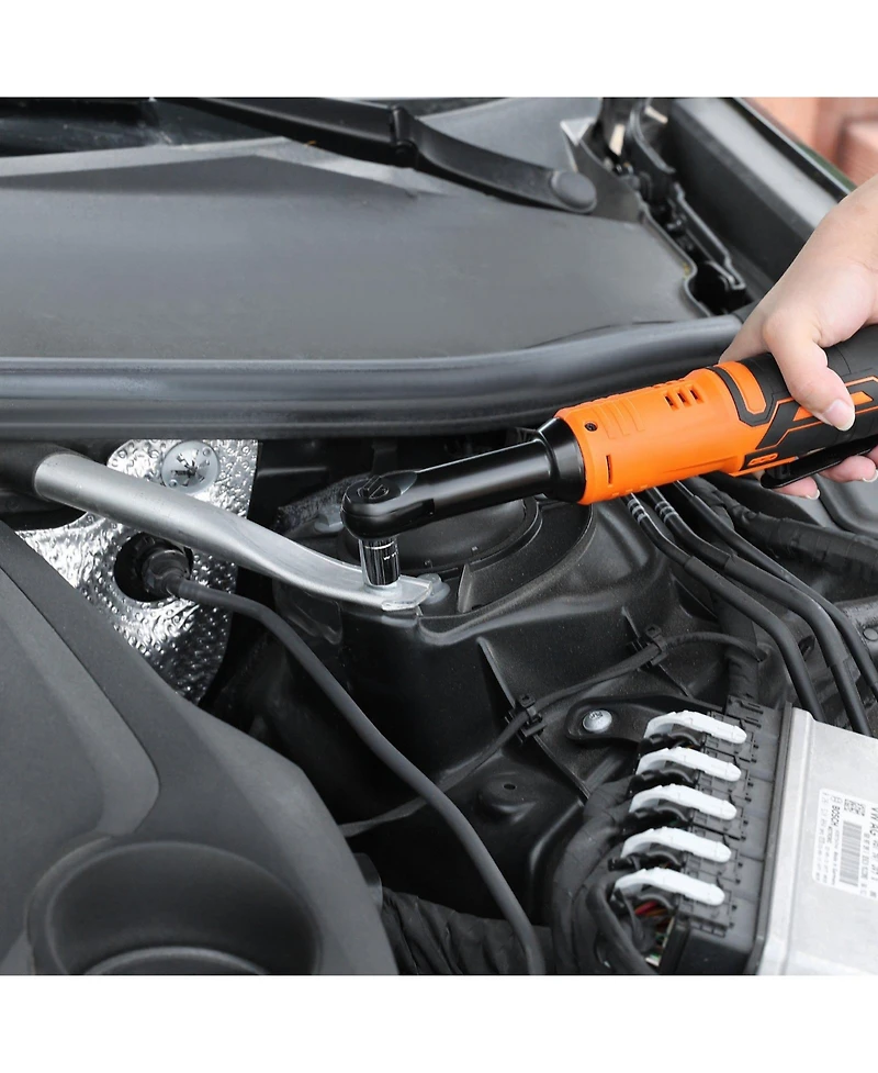 Mecale Cordless Ratchet Wrench Set, 3/8" Drive, 240 Rpm, 33 ft-lbs Torque, 2 Batteries, Charger, Sockets, Adapter, Extension Bar