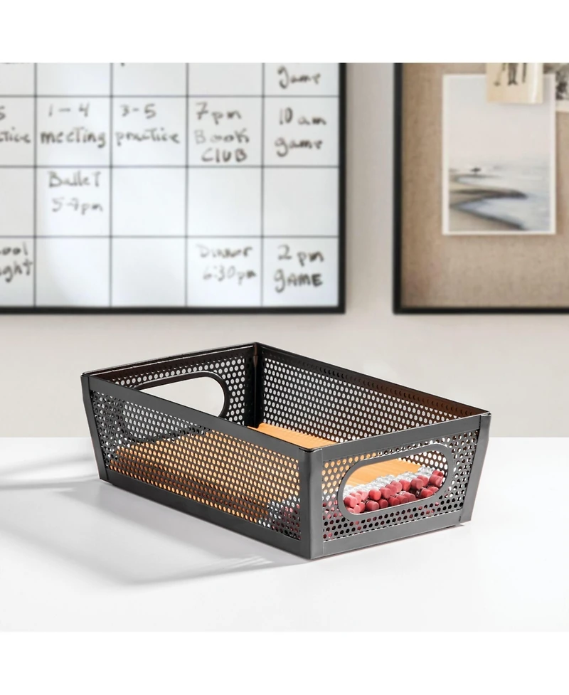 mDesign Perforated Metal Storage Bin with Handles - Set of 4 - Matte Black