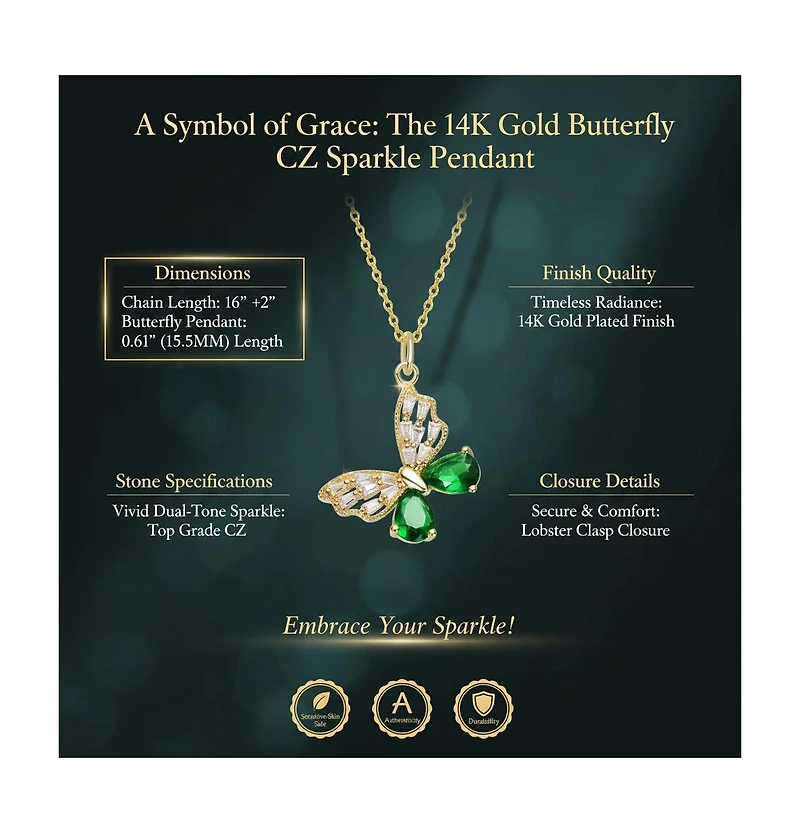 Rachel Glauber Sparkling 14K Gold Plated Cz Butterfly Pendant Necklace