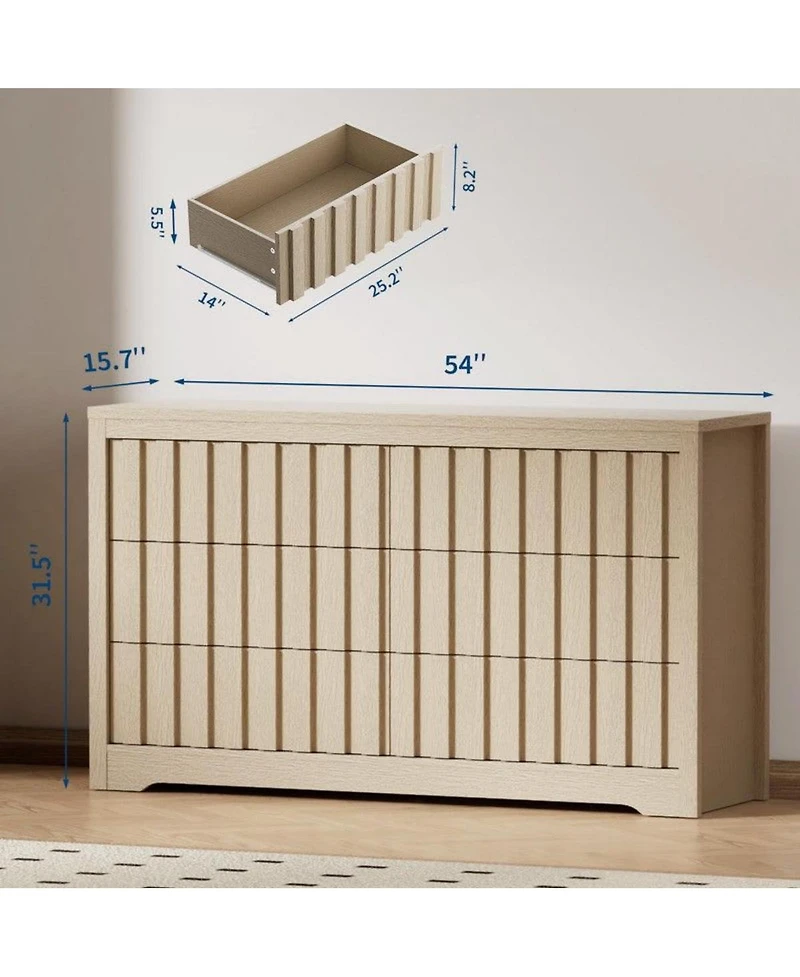 gaomon 6-Drawer Wood Fluted Handleless Dresser