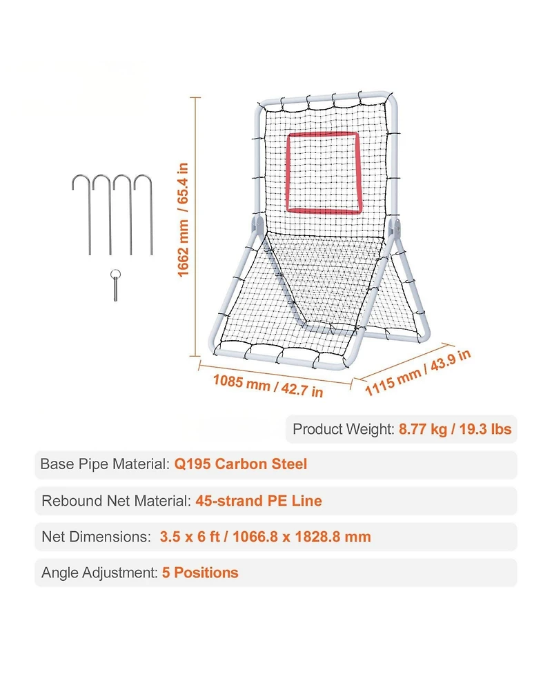 Mecale Baseball/Softball Rebounder Net, 3.5' x 6', Pitchback Trainer, Fielding Practice, 5 Adjustable Angles