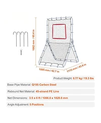 Mecale Baseball/Softball Rebounder Net, 3.5' x 6', Pitchback Trainer, Fielding Practice, 5 Adjustable Angles