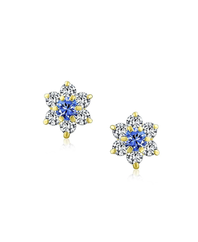 Bling Jewelry Tiny Royal Sapphire Blue Cubic Zirconia Cz Flower Stud Earrings 14K Gold Screw-back